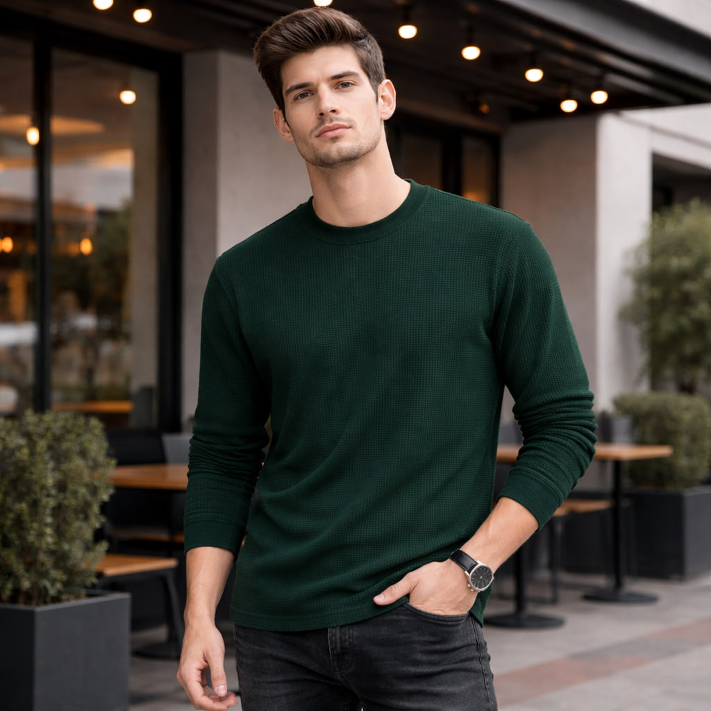 بلوز مردانه آستین بلند سبز مدل Atra