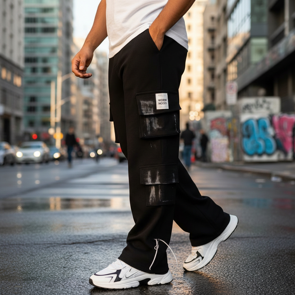 شلوار کارگو شش جیب پایین زیپ مدل sami-مشکی