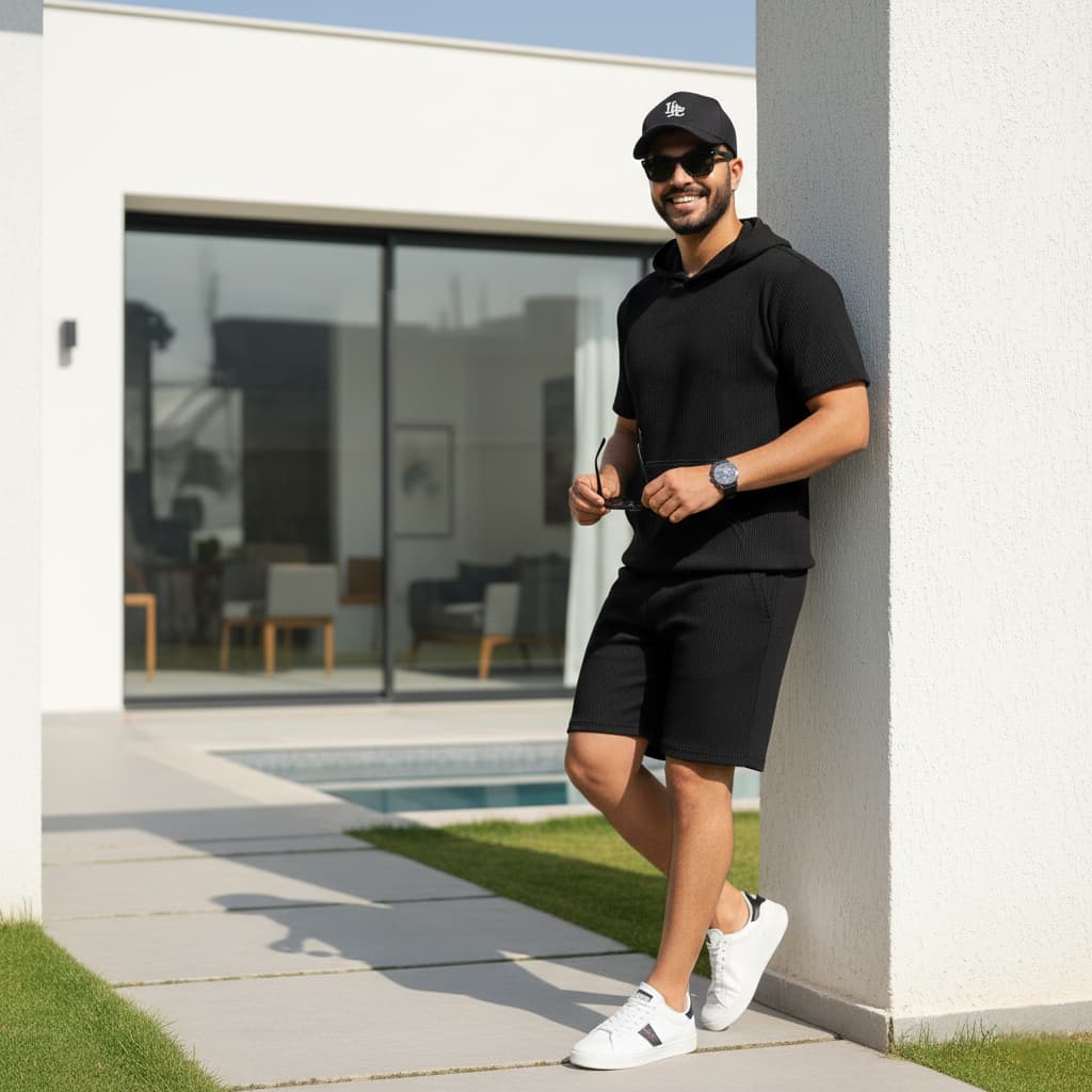 ست هودی و شلوارک مراکشی مردانه Morocco-مشکی